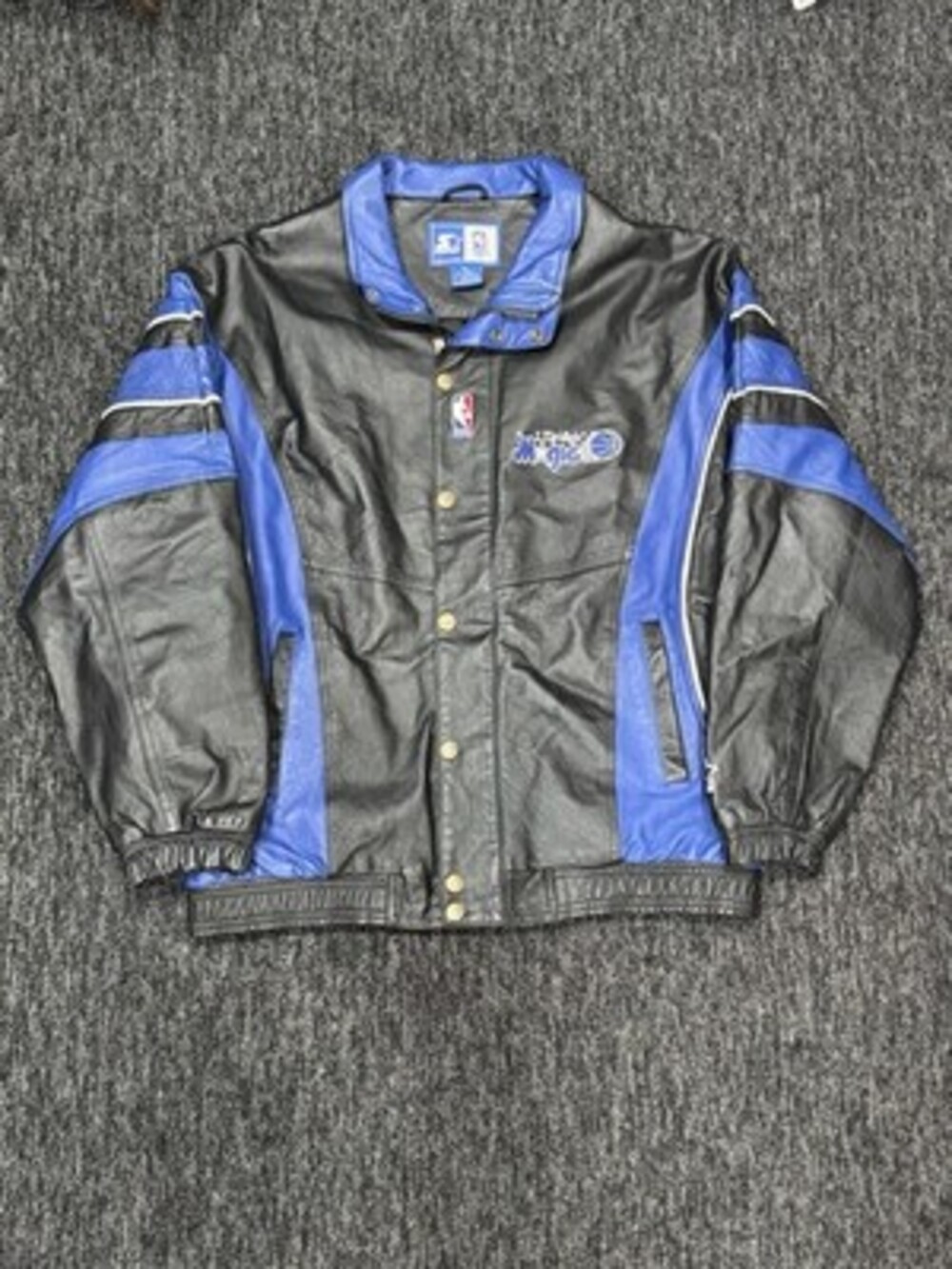 Vintage 90s NBA Orlando Magic Starter Jacket Black Blue Leather Jacket Size XL